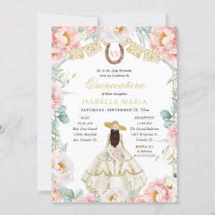 Invitation Charra rose et or avec photo Quinceañera mexicaine