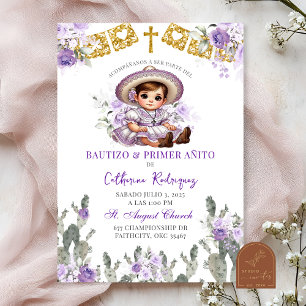 Invitation Charra violet Roses mexicain Bautizo Y Primer Anit