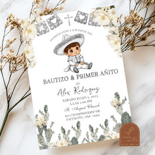 Invitation Charro Argenté Blanc Mexicain Bautizo Y Premier An