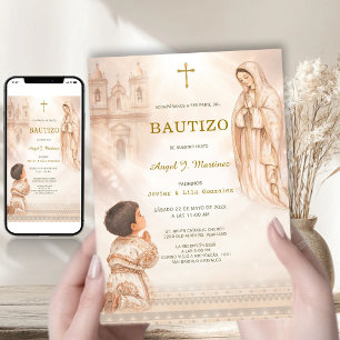 Invitation Charro Baptême Garçon Vierge Guadalupe Église Beig