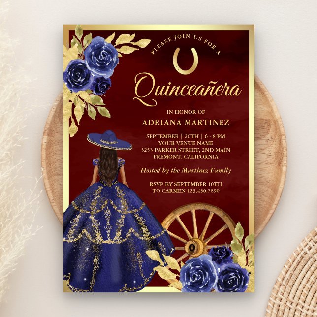 Invitation Charro Burugundy Quinceanera (Créateur téléchargé)