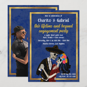 Invitation Charro Catrina Crânes à sucre Danse Fiançailles bl