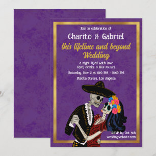 Invitation Charro Catrina Sugar Skuls Dansant Purple Mariage