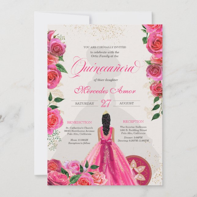 Invitation Charro Charro Hot rose Rose Quinceanera Ouest (Devant)