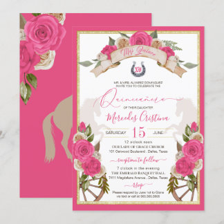 Invitation Charro Ouest Roses Roses Rose Cheval Quinceañera