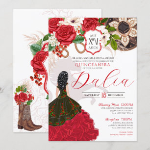 Invitation Charro Quinceañera Rose rouge Western Princesse Go