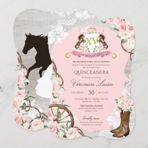 Invitation Charro Quinceanera rose rustique