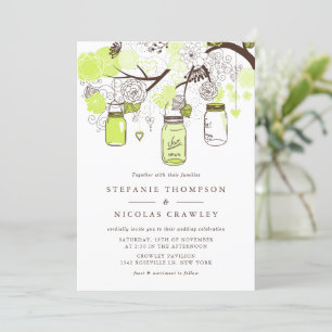 Invitation Chartreuse Green Hanging Mason Jars Mariage