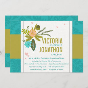 Invitation Chartreuse moderne Turquoise Mariage damassé