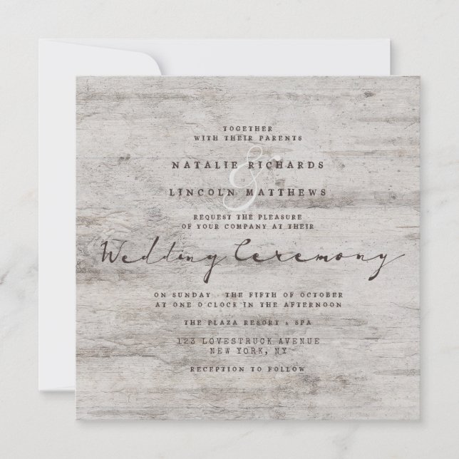 Invitation Chartreuse sculptée Rustic Birch Mariage Carré (Devant)