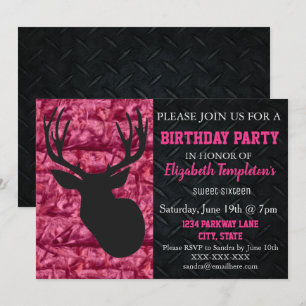 Invitation Chasse au Camo rose Sweet sixteen Anniversaire