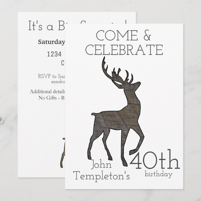 Invitation Chasse au cerf Anniversaire d'homme adulte Sports  (Devant / Derrière)