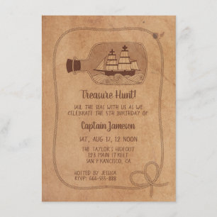 Invitation Chasse au trésor Bateau en bouteille Grunge fête d