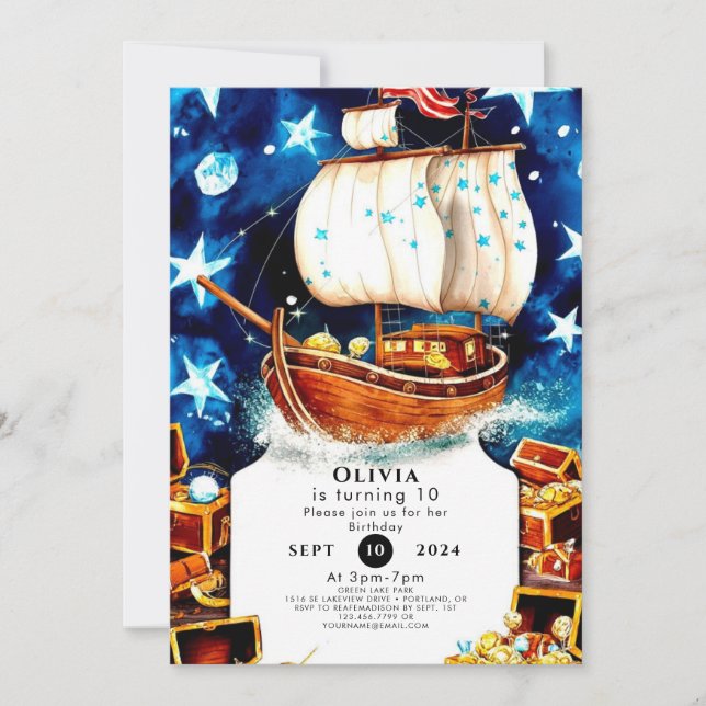 Invitation Chasse au trésor magique pour enfants Pirate Anniv (Devant)
