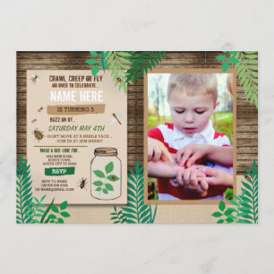 Invitation Chasse aux bestioles Photo Party en bois Feuilles 