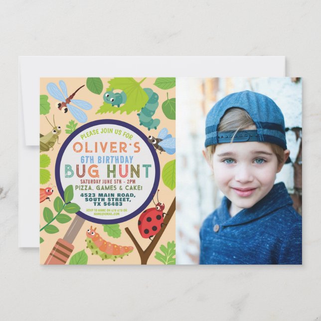 Invitation Chasse aux insectes Jardin Scavenger Anniversaire  (Devant)