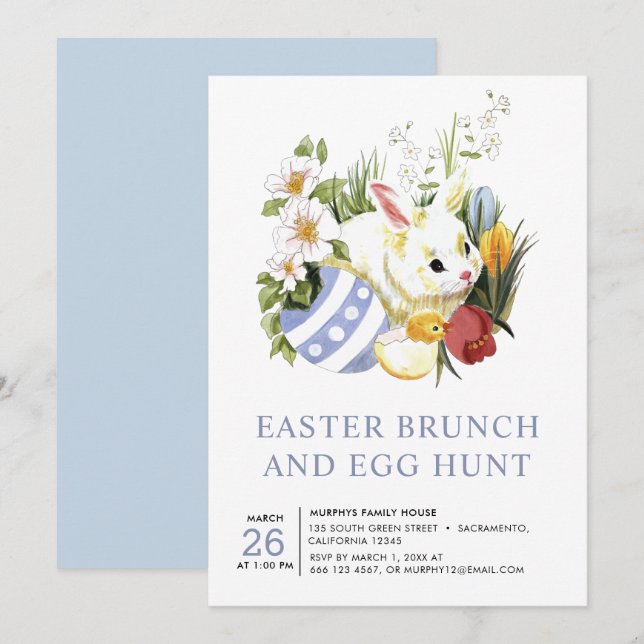 Invitation Chasse aux oeufs de brunch de Pâques (Devant / Derrière)