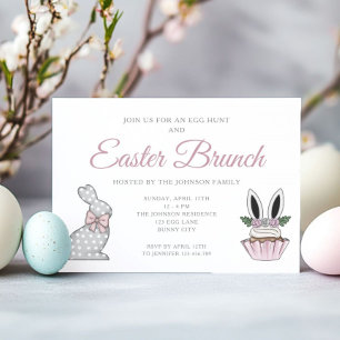 Invitation Chasse aux œufs de brunch de Pâques rose mignonne