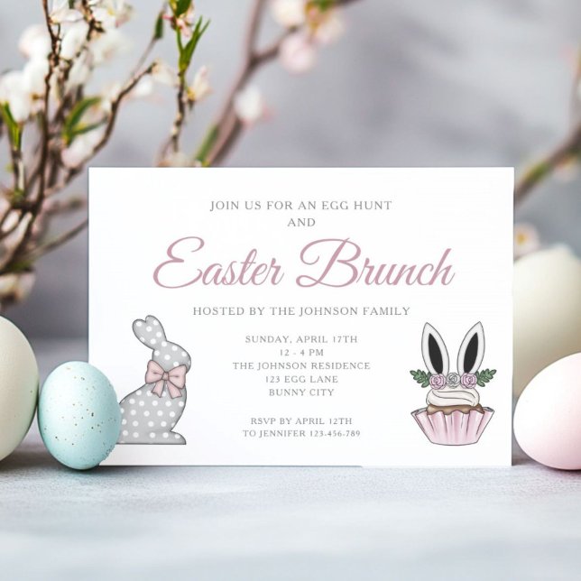 Invitation Chasse aux oeufs de Brunch de Pâques rose pâle (Créateur téléchargé)