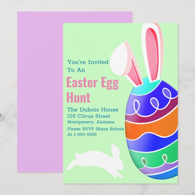 Invitation Chasse aux oeufs de lapin de Pâques (Devant / Derrière)