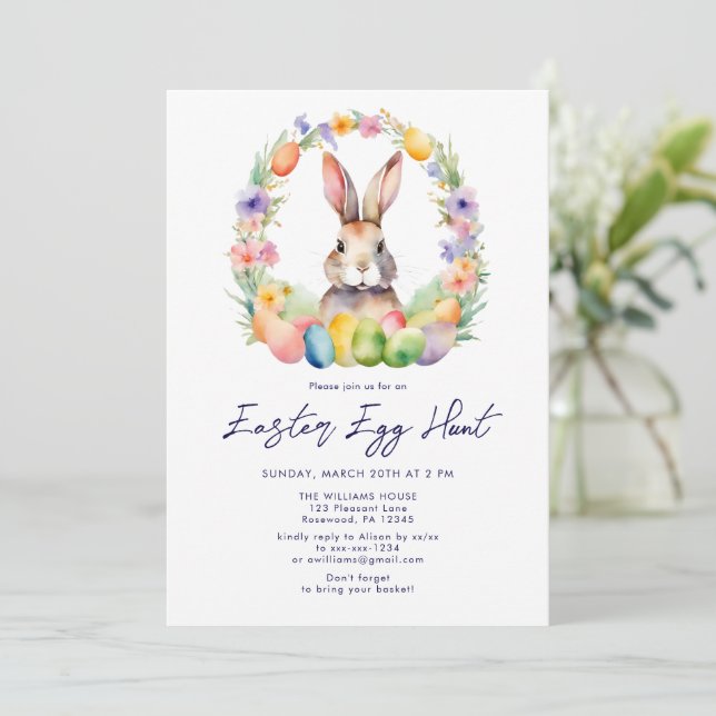 Invitation Chasse aux oeufs de lapin de Pâques (Debout devant)
