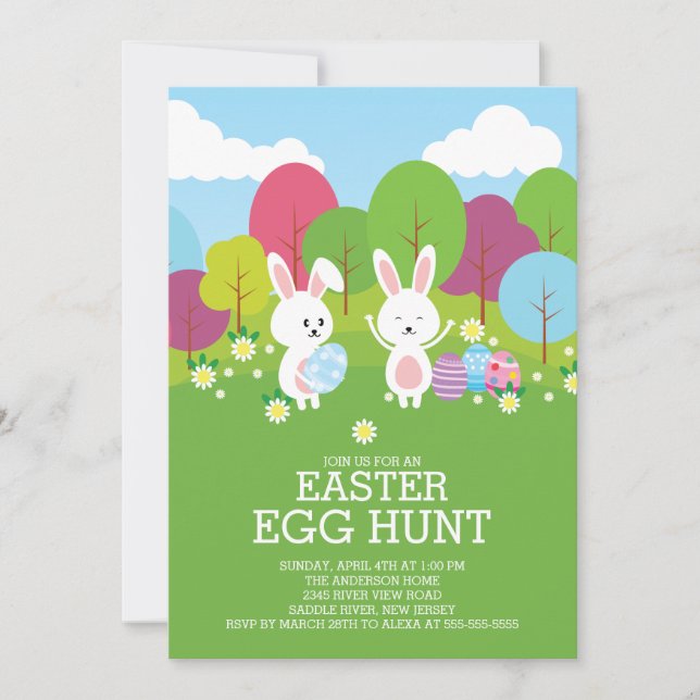 Invitation Chasse aux oeufs de lapin de Pâques Pâques Invitat (Devant)