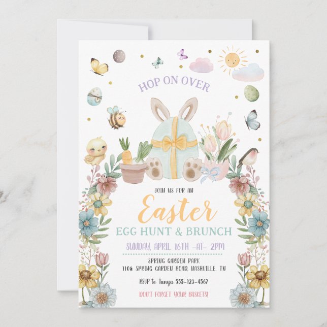 Invitation Chasse aux œufs de lapin de Pâques pastel (Devant)
