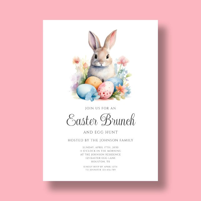 Invitation Chasse Aux Oeufs De Lapin Et Brunch De Pâques (Cute Bunny Egg Hunt And Easter Brunch Invitation)
