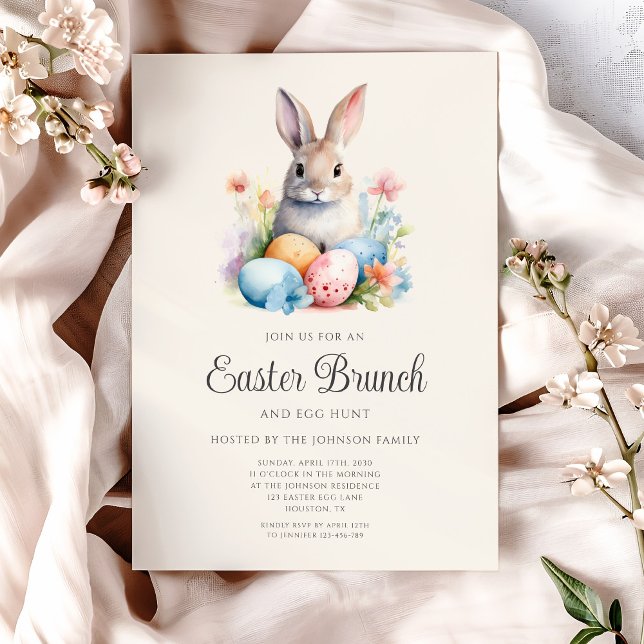 Invitation Chasse Aux Oeufs De Lapin Et Brunch De Pâques (Cute Bunny Egg Hunt And Easter Brunch Invitation)