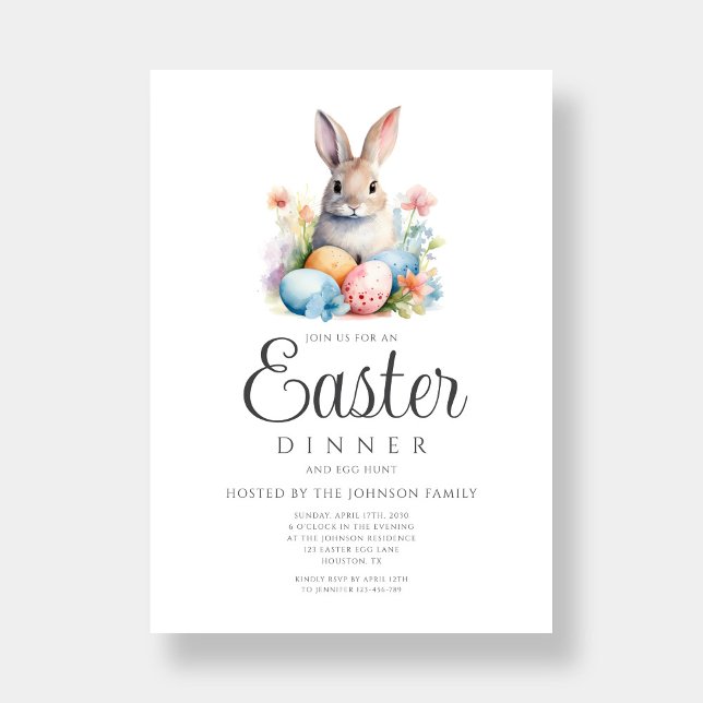 Invitation Chasse Aux Oeufs De Lapin Et Dîner De Pâques (Cute Bunny Egg Hunt And Easter Dinner Invitation)