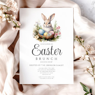 Invitation Chasse aux œufs de lapin mignon et brunch de Pâque