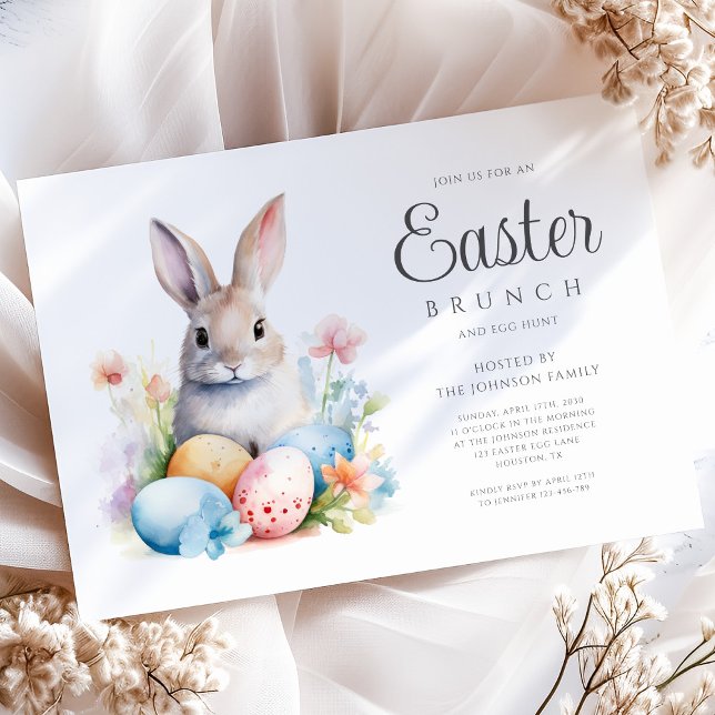 Invitation Chasse aux oeufs de lapin mignonne et Brunch de Pâ (Cute Bunny Egg Hunt & Easter Brunch Invitation)