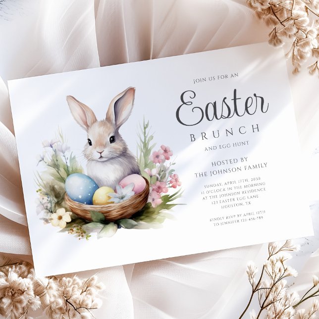 Invitation Chasse aux œufs de lapin moderne et brunch de Pâqu (Modern Bunny Egg Hunt And Easter Brunch Invitation)