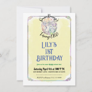 Invitation Chasse aux oeufs de mangeur Aquarelle jaune 1er an