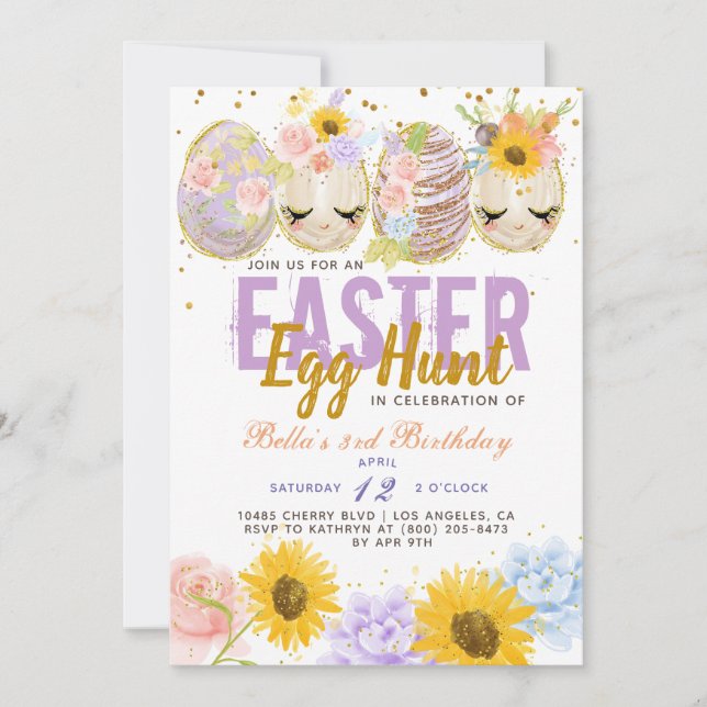 Invitation Chasse aux oeufs de Pâques Anniversaire (Devant)
