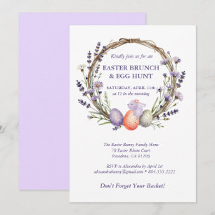 Invitation Chasse aux œufs de Pâques Aquarelle Lavande Lapin 