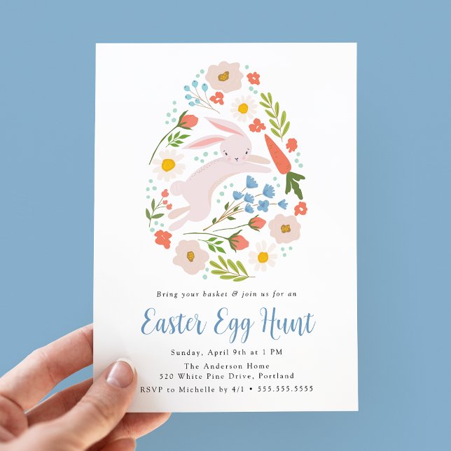 Invitation Chasse aux oeufs de Pâques au lapin floral mou (Créateur téléchargé)