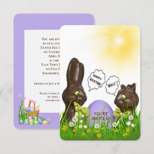 Invitation Chasse aux oeufs de Pâques avec lapin au chocolat