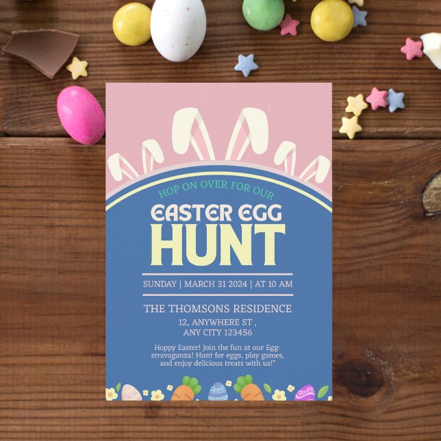 Invitation Chasse aux oeufs de Pâques Bleu Rose Bleu Bleu De  (Créateur téléchargé)