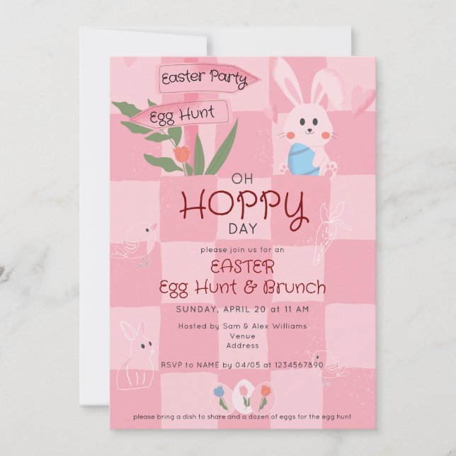 Invitation Chasse aux oeufs de Pâques Brunch Cute Blue Aquare (Devant)
