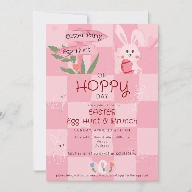 Invitation Chasse aux Oeufs de Pâques Brunch Joli Bunny Aquar (Devant)