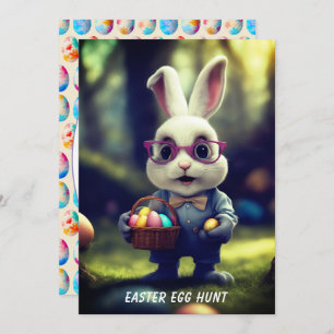 Invitation Chasse aux oeufs de Pâques Cute lapin et panier ha