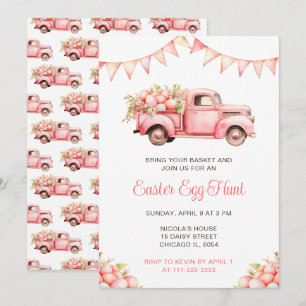 Invitation Chasse aux oeufs de Pâques de Camion rose