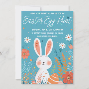 Invitation Chasse aux oeufs de Pâques élégant lapin mignon