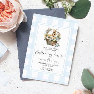 Invitation Chasse aux oeufs de Pâques En vichy lapin bleu