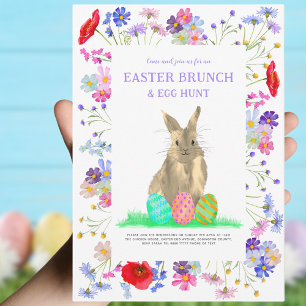 Invitation Chasse aux oeufs de Pâques et Brunch Bunny Floral