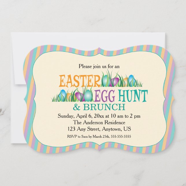 Invitation Chasse aux oeufs de Pâques et Brunch, Oeufs coloré (Devant)