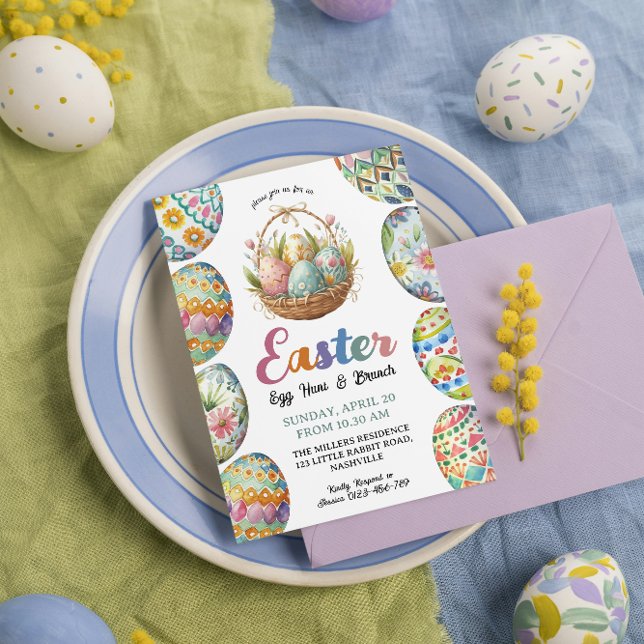 Invitation Chasse aux oeufs de Pâques et Brunch Panier Whimsi (Créateur téléchargé)