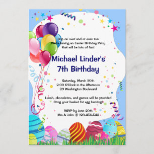 Invitation Chasse aux oeufs de Pâques Fête d'anniversaire Ble