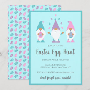 Invitation Chasse aux oeufs de Pâques Gnomes Bleus